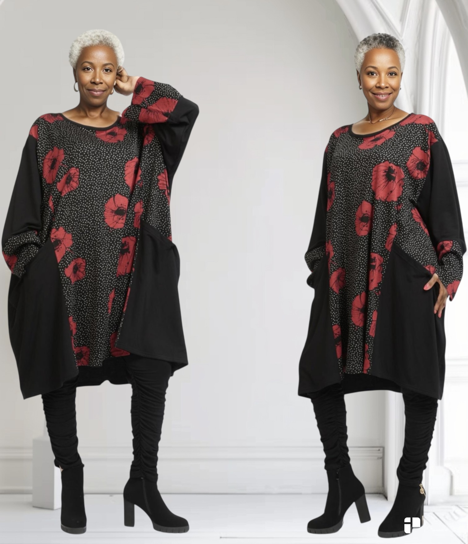 AKH oversized viscose mix tuniek apart stretch zwart/rood