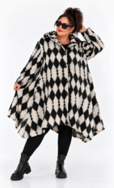 AKH oversized wol A-lijn winterjas /stretch /zwart/wit