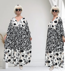Mila Ragazza oversized A-lijn viscose boho jurk apart (extra groot)zwart/wit