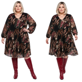 ITALIA MODA  viscose chiffon met accordeonplissé A-lijn jurk gevoerd /stretch