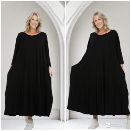 AKH viscose A-lijn jurk apart stretch  zwart