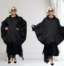 MYPEPER oversized  tussenjas  waterbestendig met ritssluiting en capuchon gevoerd/ zwart