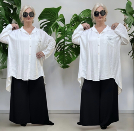 ITALIA oversized viscose A-lijn blouse/ hemd met steentjes