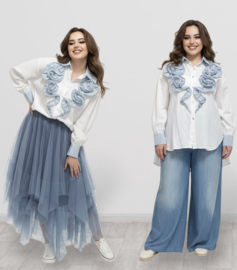 S.Woman oversized katoen blouse/hemd met bloemen