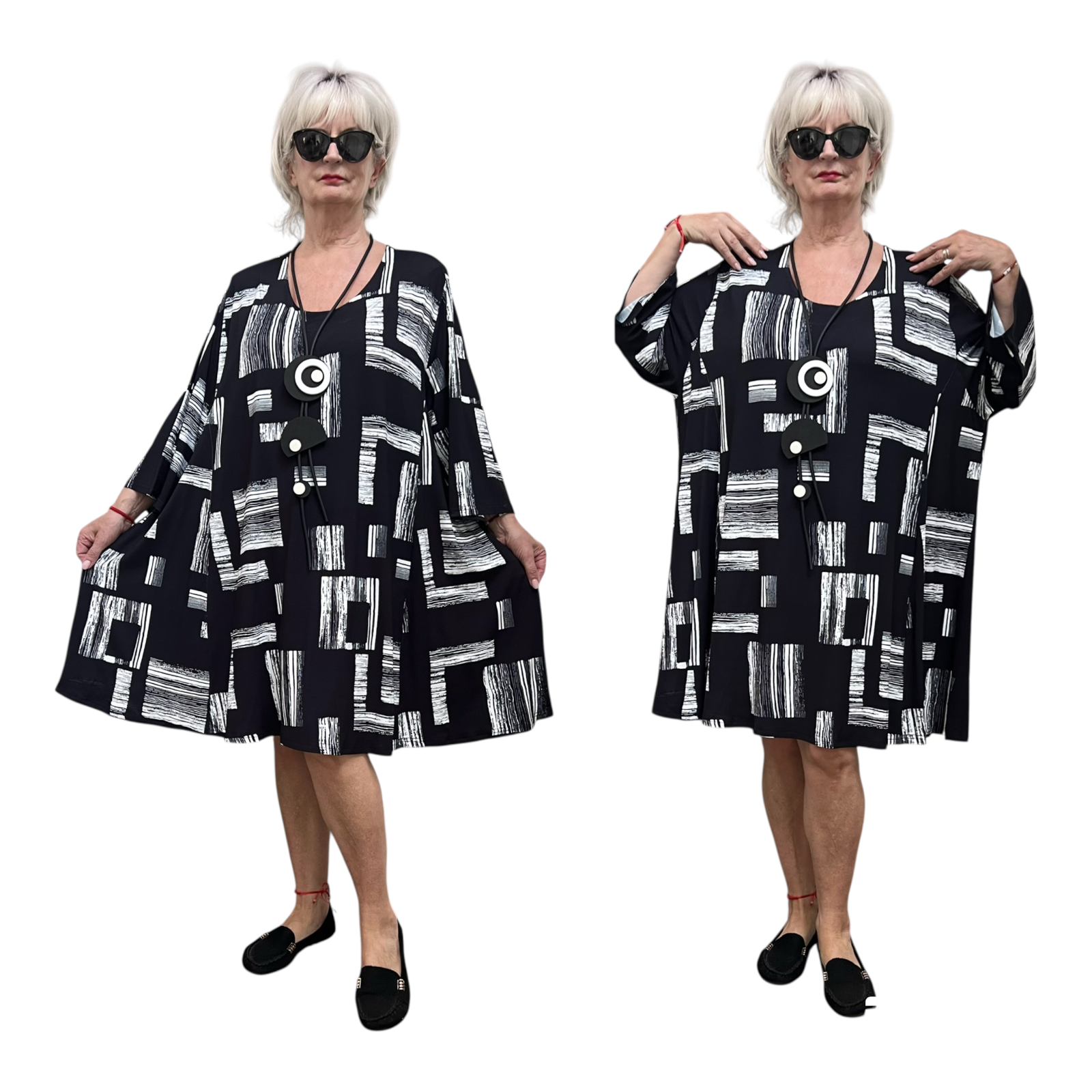 New Jersey oversized viscose A-lijn jurk/tuniek / stretch/zwart/wit