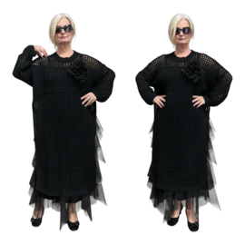 italia  oversized acryl gebreide tuniek/overjurk met broche strtech zwart