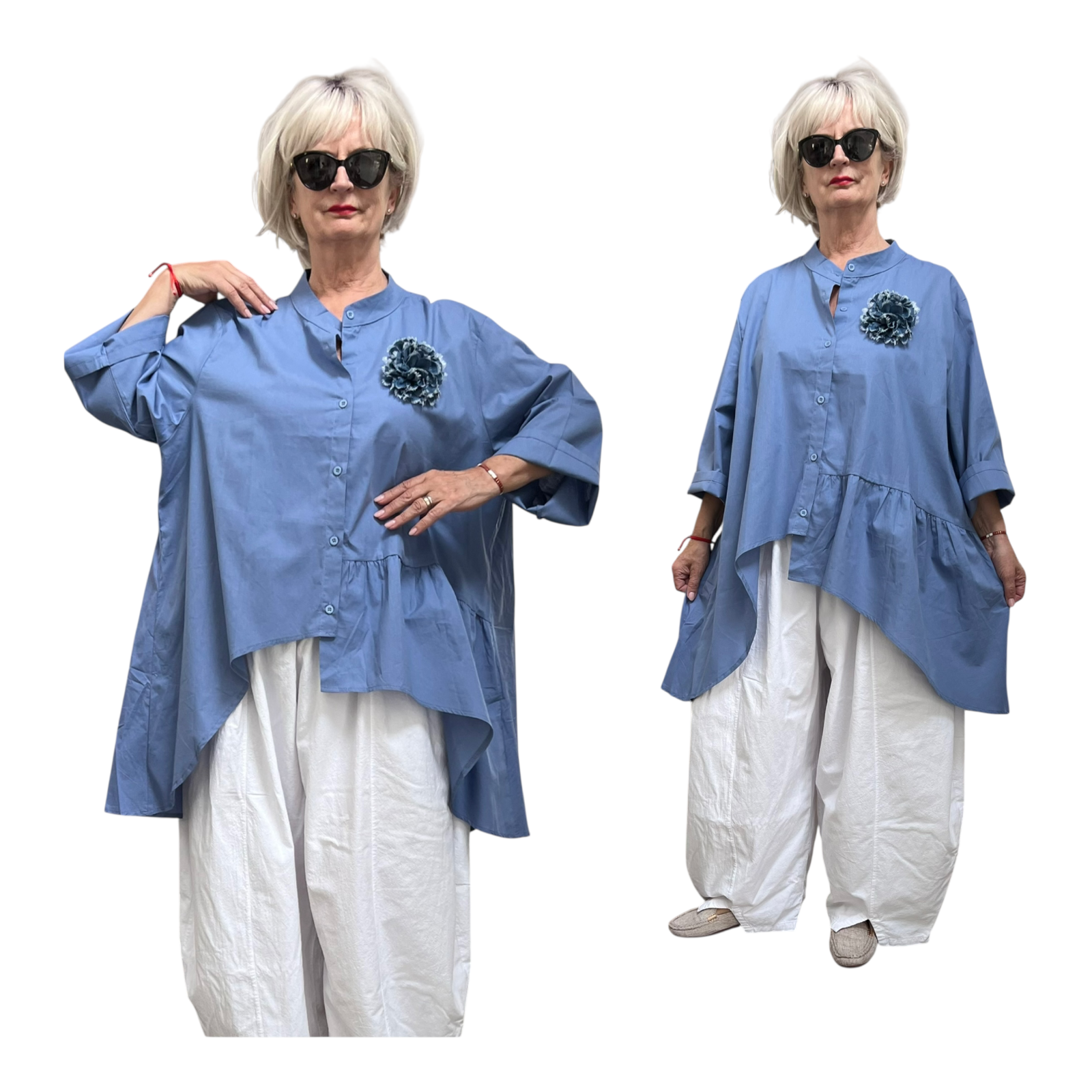 ITALIA oversized katoen blouse met broche stretch