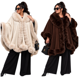 ITALIA MODA gebreid super zacht omslagdoek/poncho met bont/in meerdere kleuren