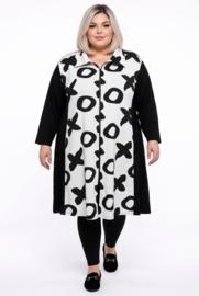 AKH oversized katoen mix A-lijn blazer stretch zwart/wit
