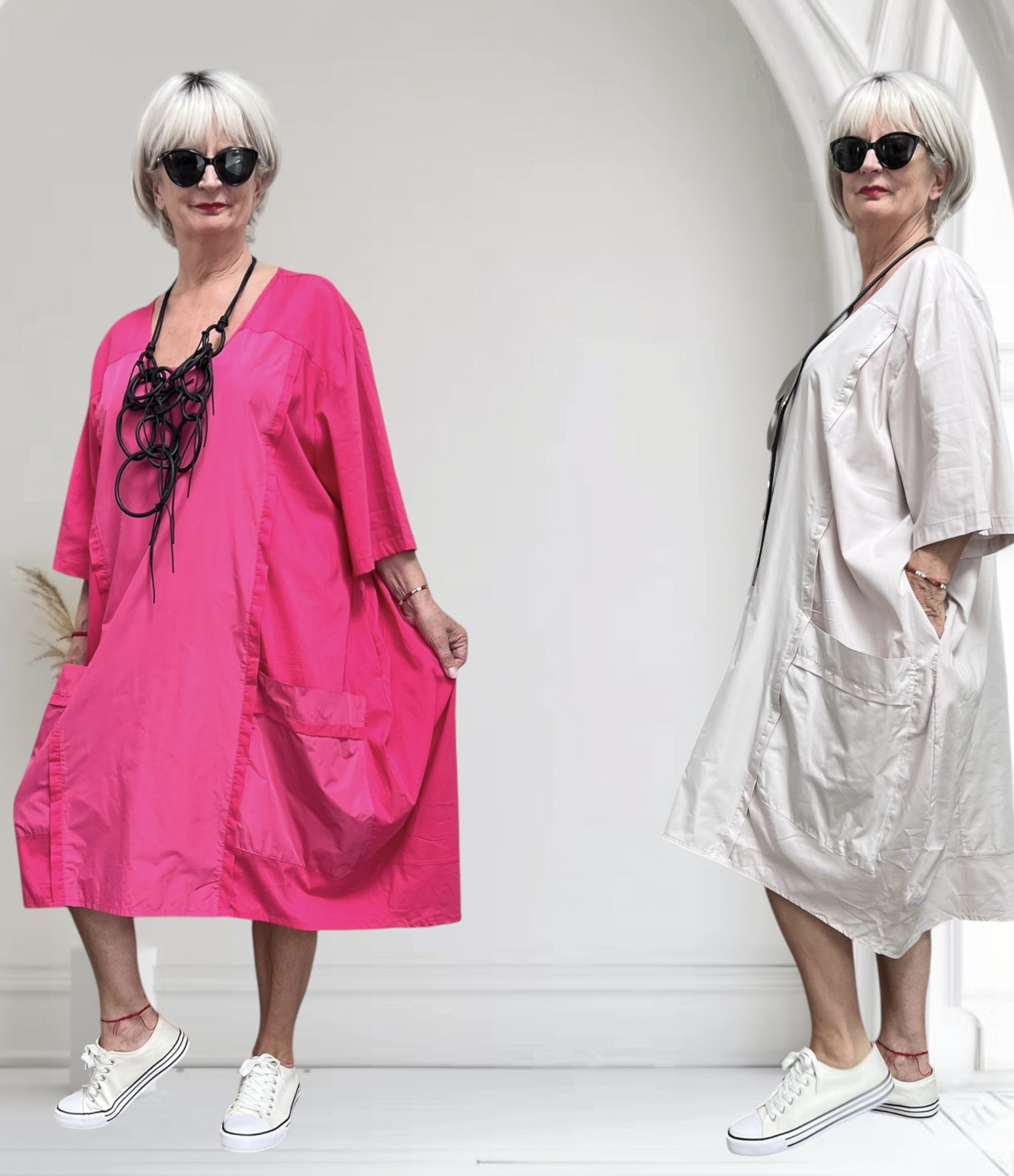 SINNE design.. A- lijn viscose jurk met taft /stretch/in meerdere kleuren