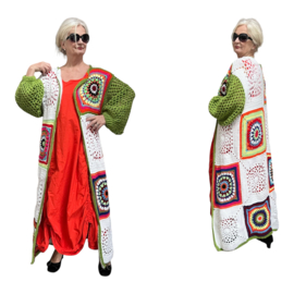 AGE oversized  acryl lotusbloemen patchwork lange vest, handgemaakt