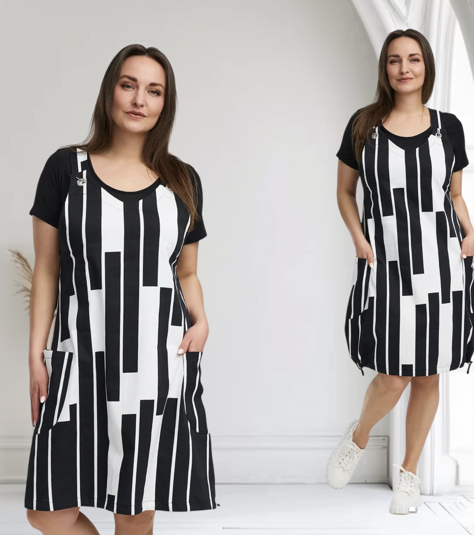 KEKOO design katoen jurk zwart/wit stretch