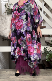 Francesca Romantica oversized A-lijn viscose chiffon overjurk met touwtjes  apart (extra groot)