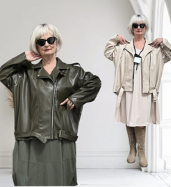 NEW COLLECTION oversized  eco leder jas met ritssluiting  stretch  /in meerdere kleuren