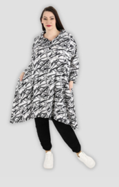 AKH oversized viscose A-lijn blouse/tuniek zwart/wit  apart