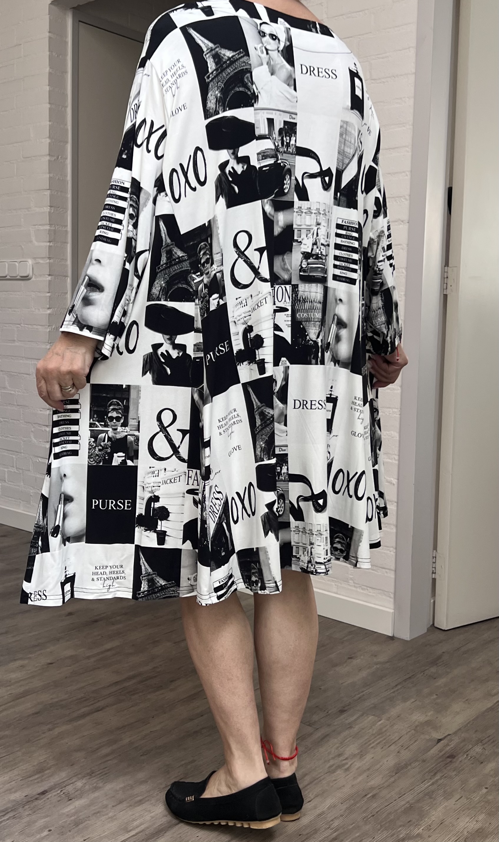 New Jersey oversized viscose A-lijn jurk/tuniek met korte rits / stretch zwart/wit