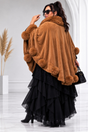 ITALIA  gebreid super zacht omslagdoek/poncho met bont