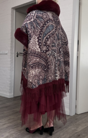 ITALIA viscose gebreid boho poncho met bont