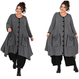 AKH oversized gebreide A-lijn vest/blazer met bies van eco leer stretch /in meerdere kleuren