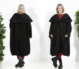 AKH oversized lange ballonvorm glanzendet gekrulde bont winterjas zwart 