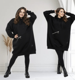SASHA Gina oversized katoen joggingstof winter tuniek zwart/premium kwaliteit/stretch