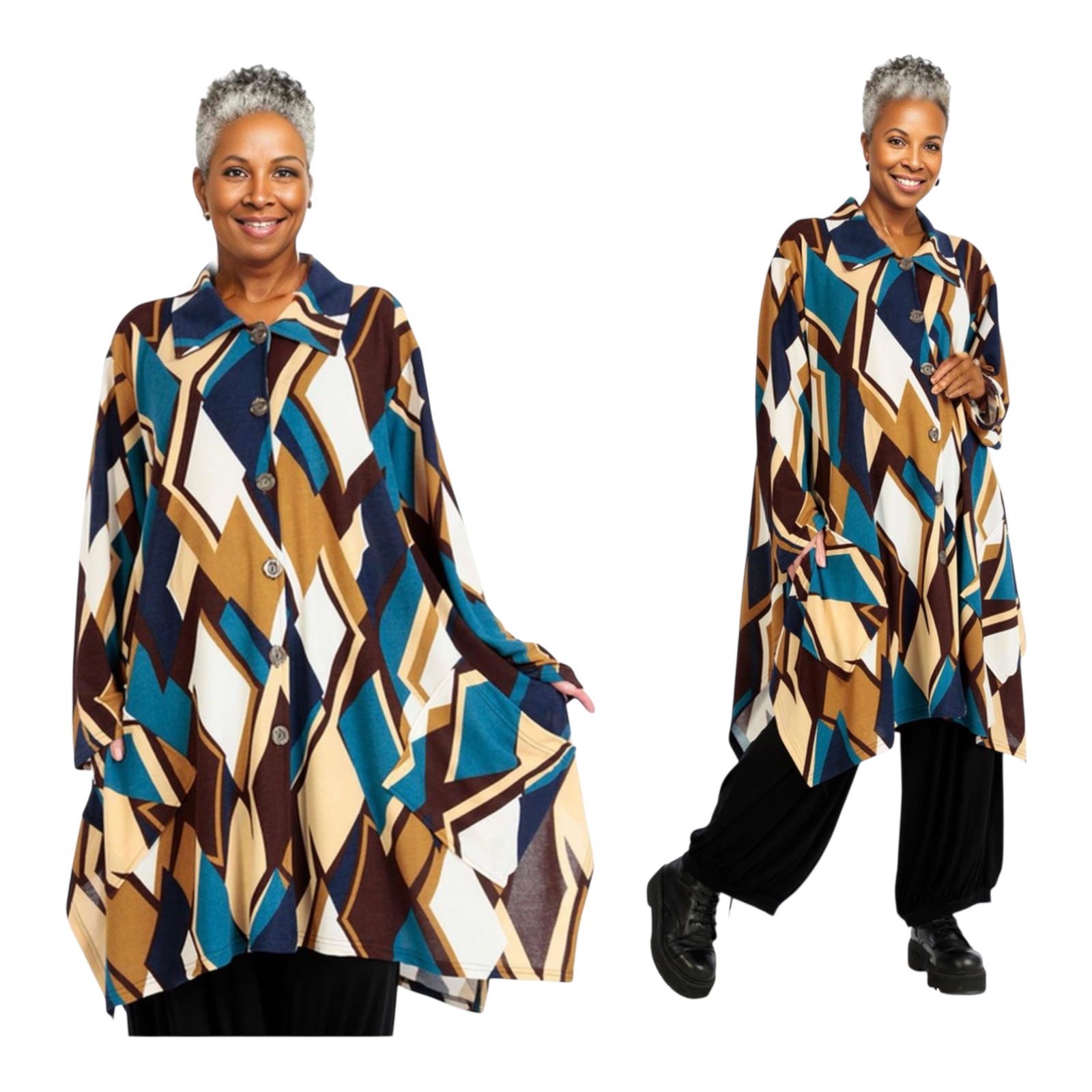 AKH viscose oversized A-lijn vest/blazer/tuniek apart stretch