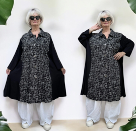AKH oversized viscose A-lijn blazer/vest/jas apart  zwart/wit/stretch