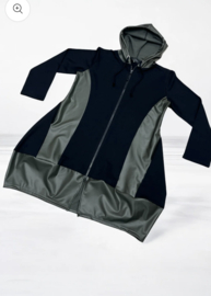 Vincenzo Allocca oversized katoen A-lijn blazer met inzet van eco leder/aparte/stretch/zwart