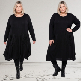 AKH oversized viscose soepele slinky-kwaliteit A-lijn jurk apart/ zwart