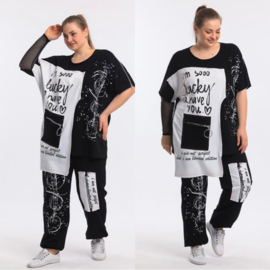 LA VELINA  oversized katoen jersey tuniek + broek/ stretch zwart/wit