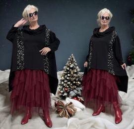 ITALIA MODA oversized katoen tuniek / capuchon/inzet van pailletten zwart /stretch