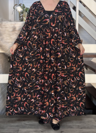 Mila Ragazza oversized A-lijn knitted jersey boho jurk  apart (extra groot)zwart