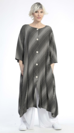 AKH oversized viscose A-lijn blazer/vest/hemd met zakken apart zwart/wit