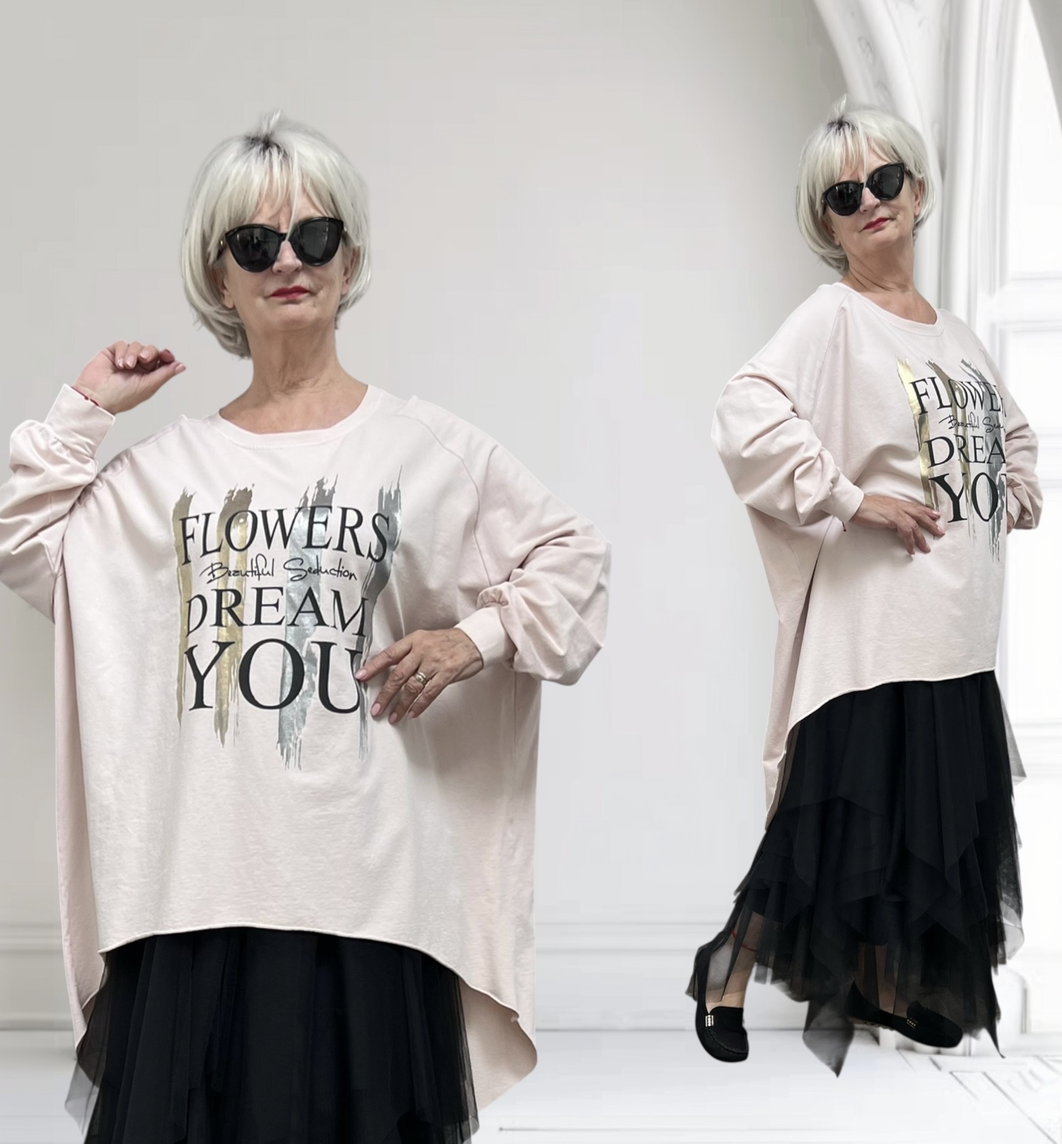 ITALIA MODA  oversized katoen top apart stretch lichtroze