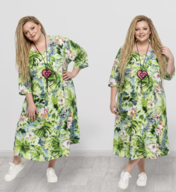 Giovani Collection katoen/linnen look A-lijn  jurk