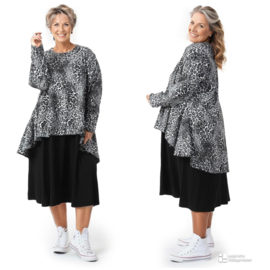 AKH oversized  viscose  A-lijn jurk/top  apart stretch zwart/grijs