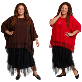 ITALIA MODA  viscose tuniek/poncho met kant en ketting /stretch/meerdere kleuren