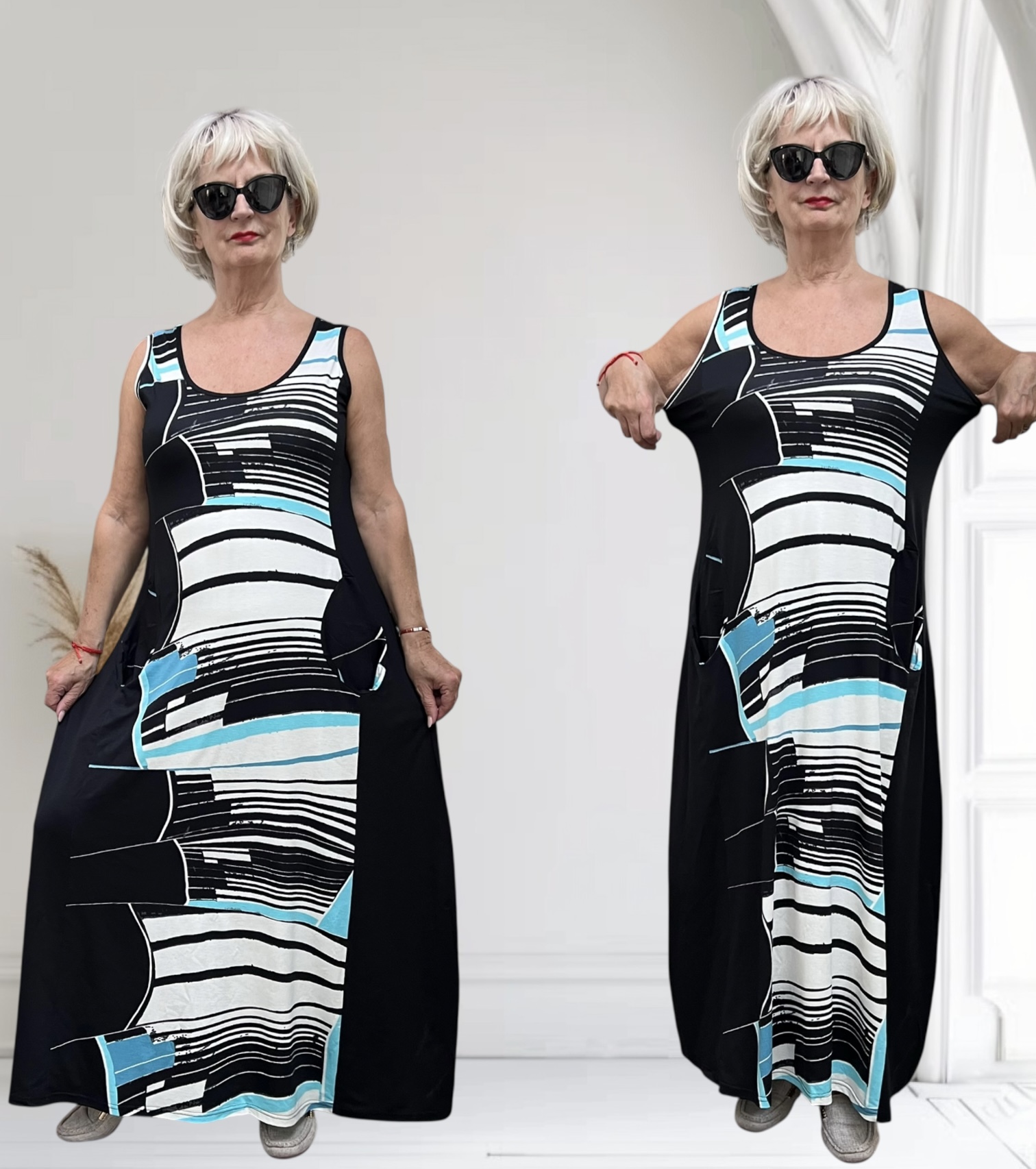 Ophilia viscose A-lijn jurk  zwart/stretch
