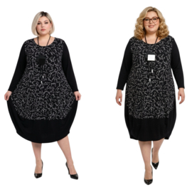 New Jersey viscose ballon jurk stretch zwart/wit