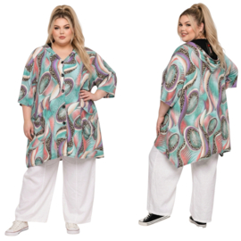 R.A.F.A.Y viscose A-lijn tuniek/blazer met capuchon en knoopsluiting/  stretch