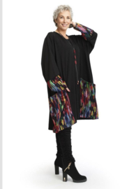 AKH oversized viscose A-lijn jurk/tuniek met zakken apart stretch zwart