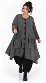AKH oversized gebreide A-lijn vest/blazer met bies van eco leer stretch /in meerdere kleuren