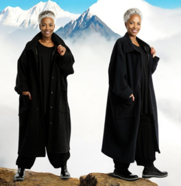 AKH oversized lange wollen winterjas/mantel  gevoerd zwart