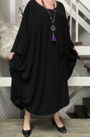 Christina oversized asymmetrisch viscose jersey A-lijn tuniek/jurk met zakken apart(extra groot)stretch zwart