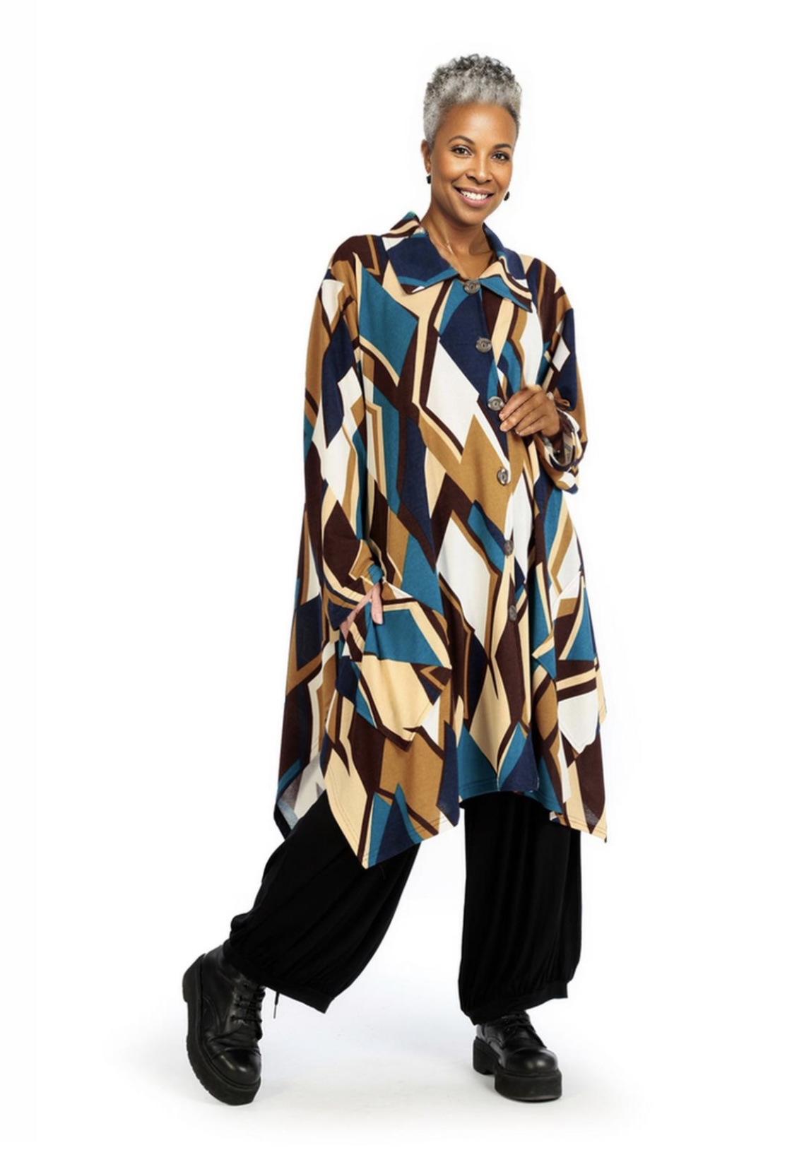 AKH viscose oversized A-lijn vest/blazer/tuniek apart stretch