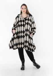 AKH oversized wol A-lijn winterjas /stretch /zwart/wit