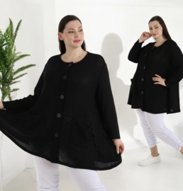 AKH gebreide oversized bouclé  A-lijn katoen vest/blazer apart stretch