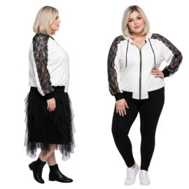 SASHA DIVA oversized bomberjack met kant wit/zwart/premium kwaliteit stretch