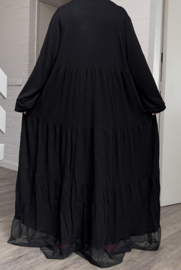 Haniya viscose A-lijn jurk met inzet van tule/ stretch/zwart