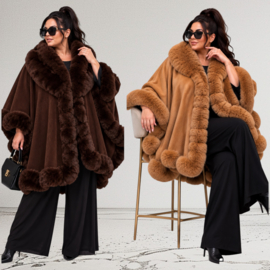 ITALIA MODA gebreid super zacht omslagdoek/poncho met bont/in meerdere kleuren